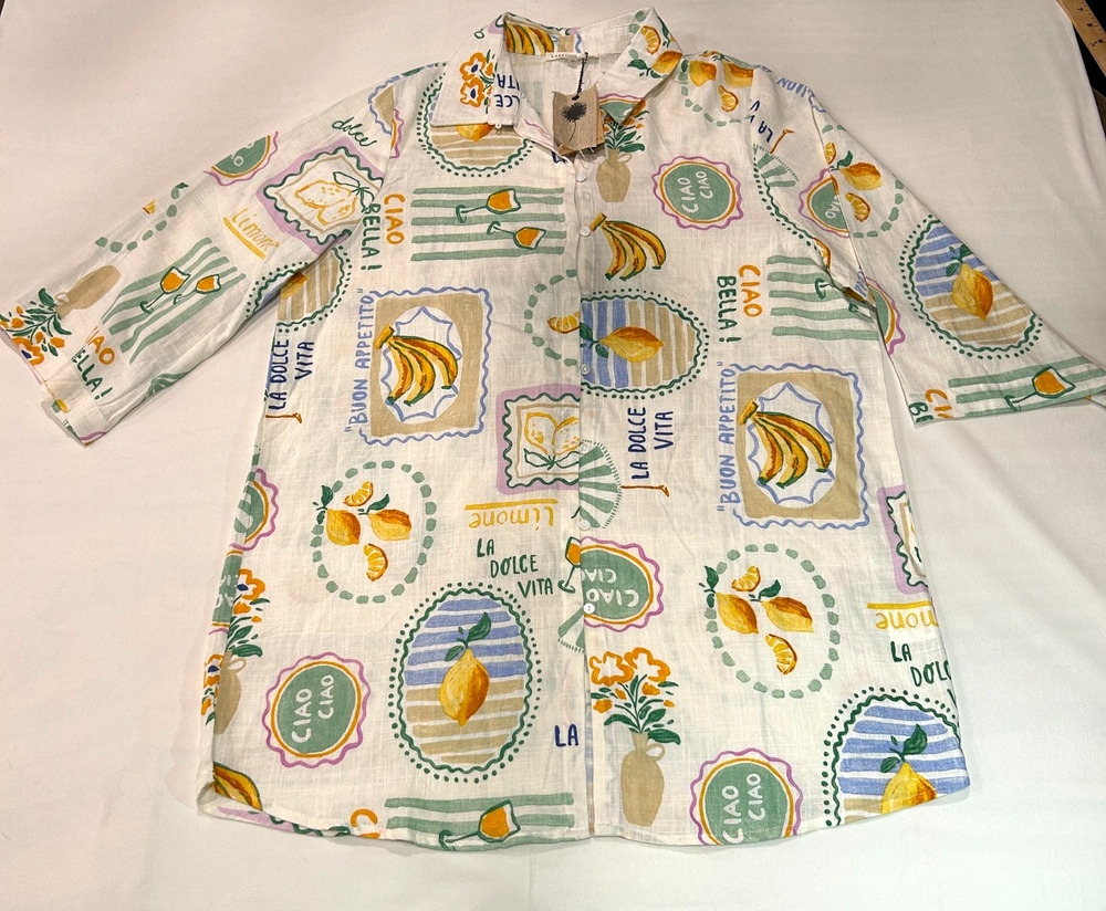 Label of Love Linen Blend Beach Dress L Swimsuit Coverup New Lemon Italy Theme